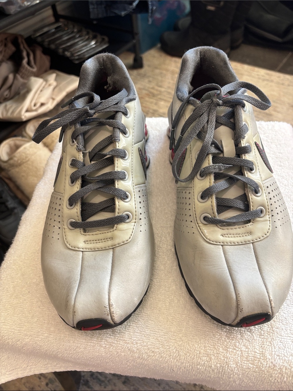 Women’s Gray Leather Sneakers with Lace-Up Comfort old school  shox 2009